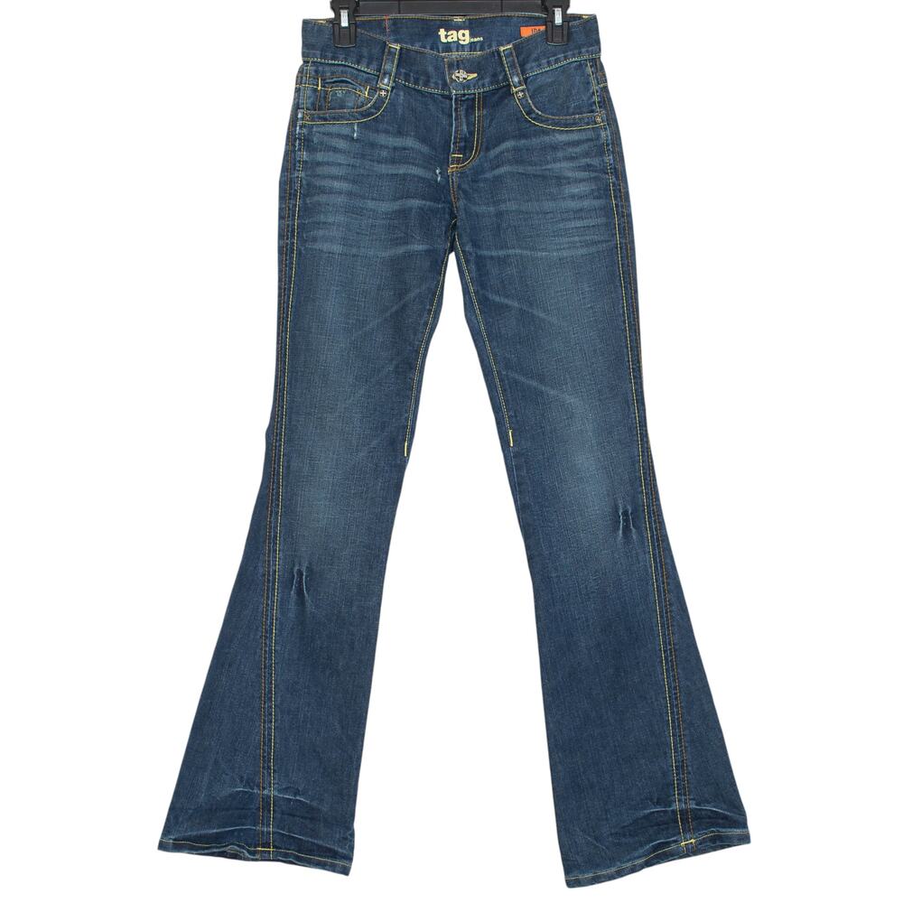 Tag Jeans Low Rise Flare Flap Pocket Blue 27 Long Vintage Retro Y2K Indie Sleaze